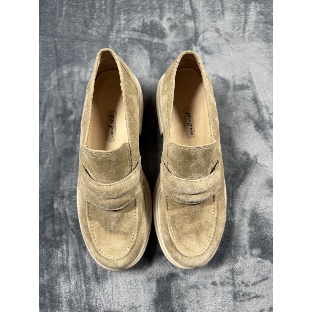 Paul Green Paisley Lug Loafer Women 8 UK 5.5 Beige Suede Chunky Sole Austria